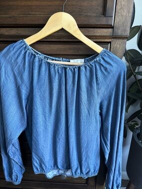 LOFT Blue Chambray Peasant Blouse